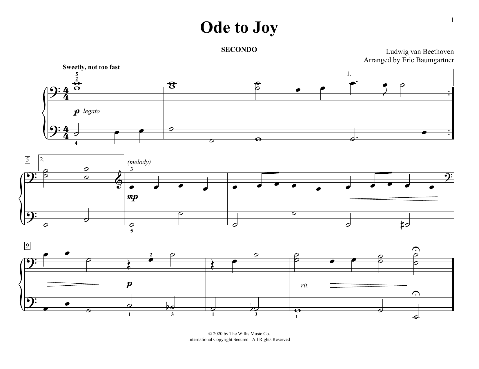 Product picture to:  Ode To Joy (arr. Eric Baumgartner) - Ludwig Van Beethoven