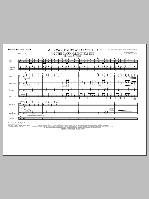 Produktbild zu:  My Songs Know What You Did in the Dark (Light 'Em Up) - Percussion Score - Tom Wallace