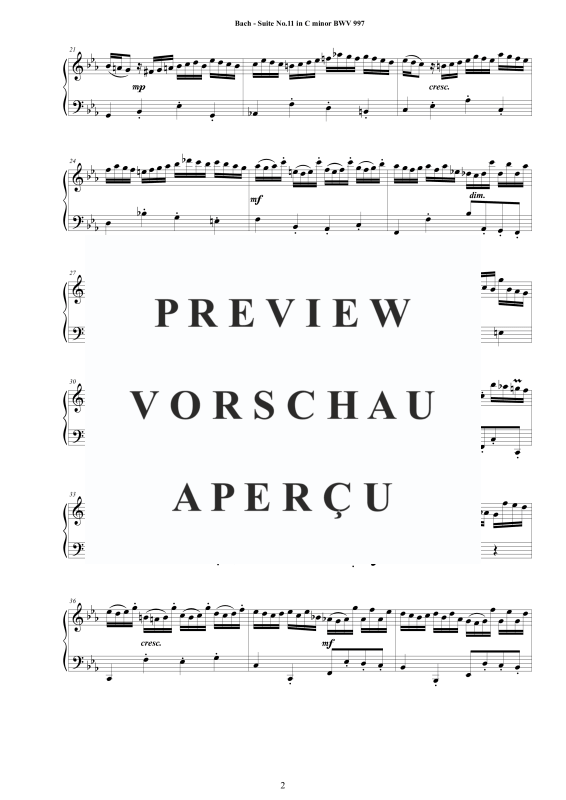 Produktgalerie: Seite 3 von 11 Suite No.11 in -Moll BWV 997 - Complete Piano Version, , Klavier Solo