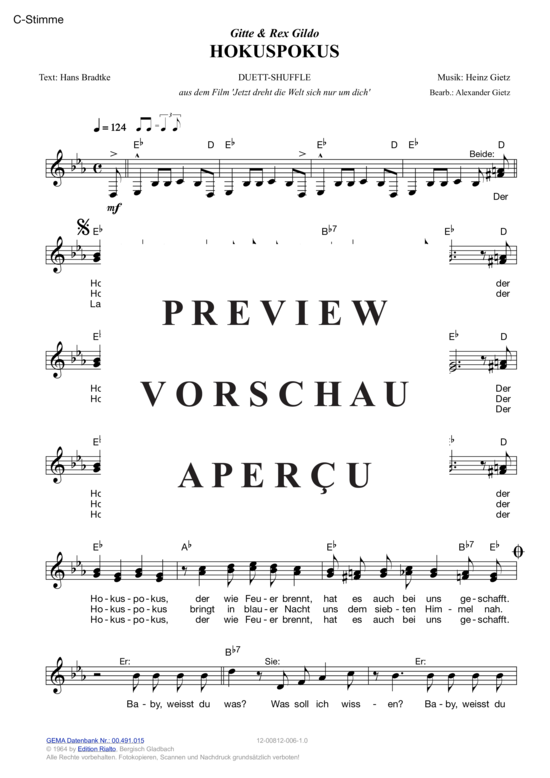 Produktgalerie: Seite 3 von 11 Hokuspokus , Gitte & Gildo, Rex, (Melodie-Stimmen in C/B/Es)