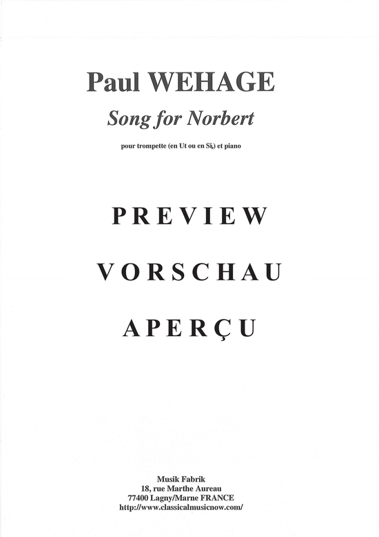 Produktgalerie: Seite 8 von 13 Song for Norbert , , (Trompete in B oder C + Klavier)