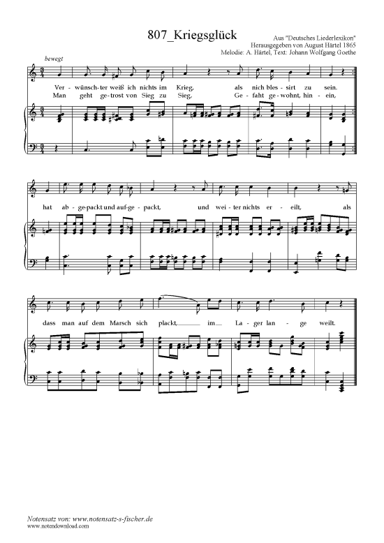 Product picture to: Kriegsglück Melodie: A. Härtel, Text: Johann Wolfgang Goethe