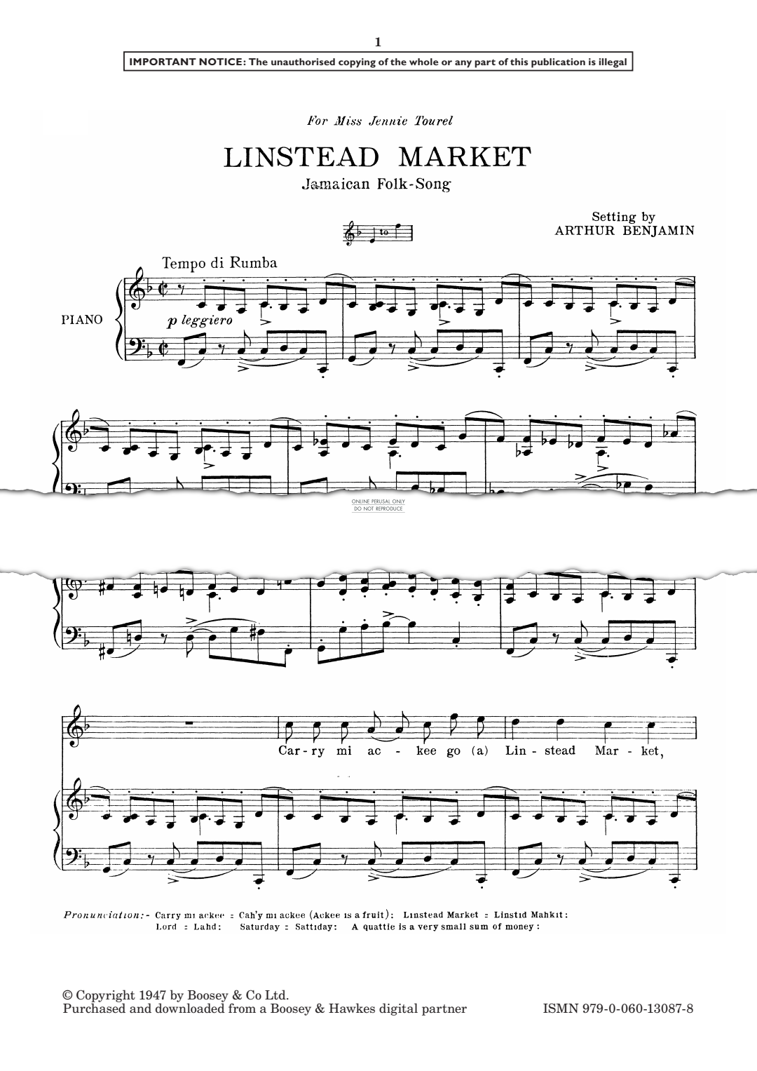 Produktgalerie: Seite 1 von 1 Linstead Market, Arthur Benjamin, Gesang, Klavier