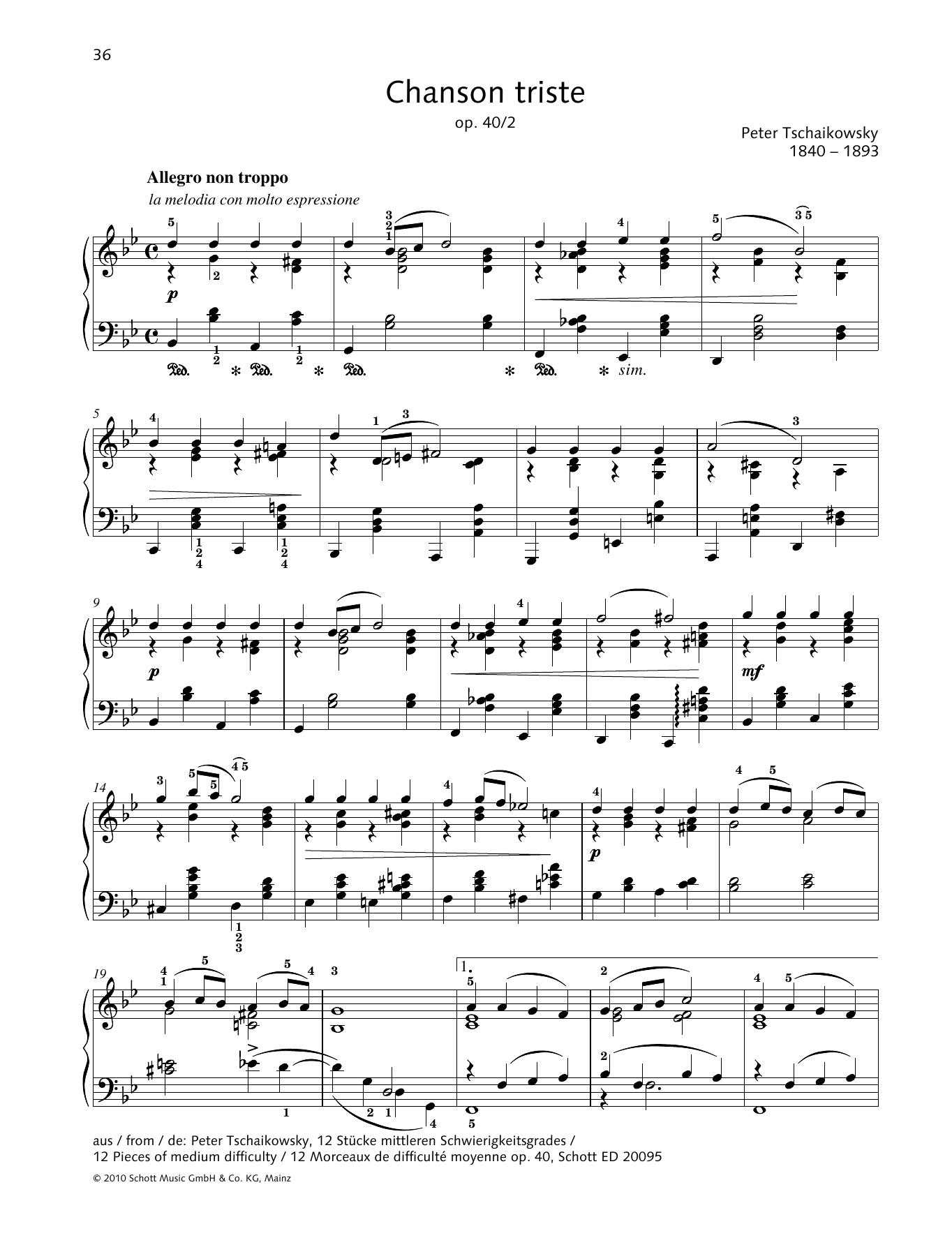 Product gallery: Page 1 of 1 Chanson Triste, Pyotr Il'yich Tchaikovsky