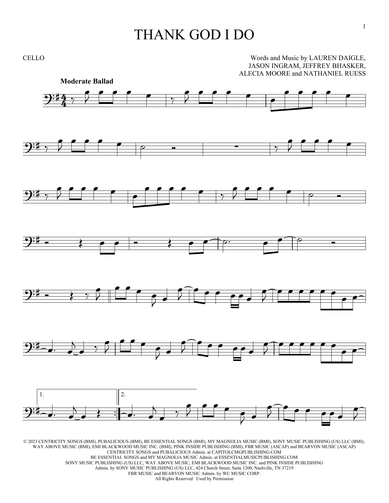 Produktgalerie: Seite 1 von 1 Thank God I Do, Lauren Daigle, Violoncello