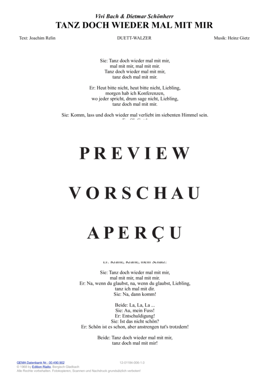 Produktgalerie: Seite 14 von 15 Tanz doch wieder mal mit mir , Bach, Vivi/Schönherr, Dietmar, (Melodie-Stimmen in C/B/Es)