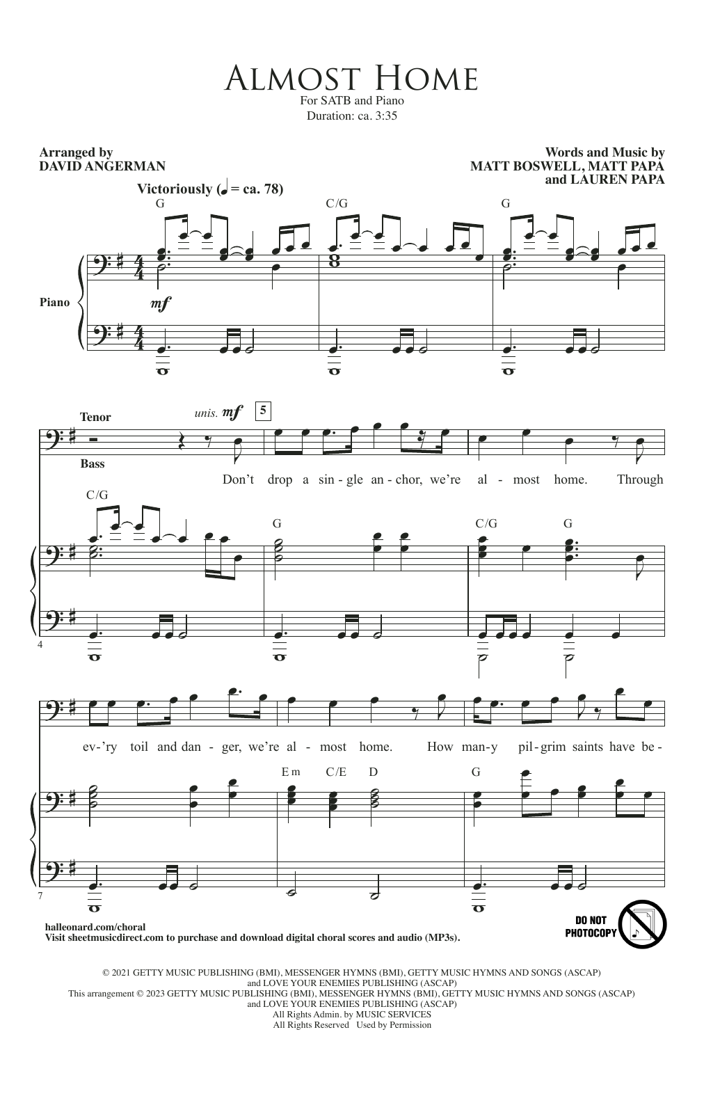 Product picture to: Almost Home (arr. David Angerman)