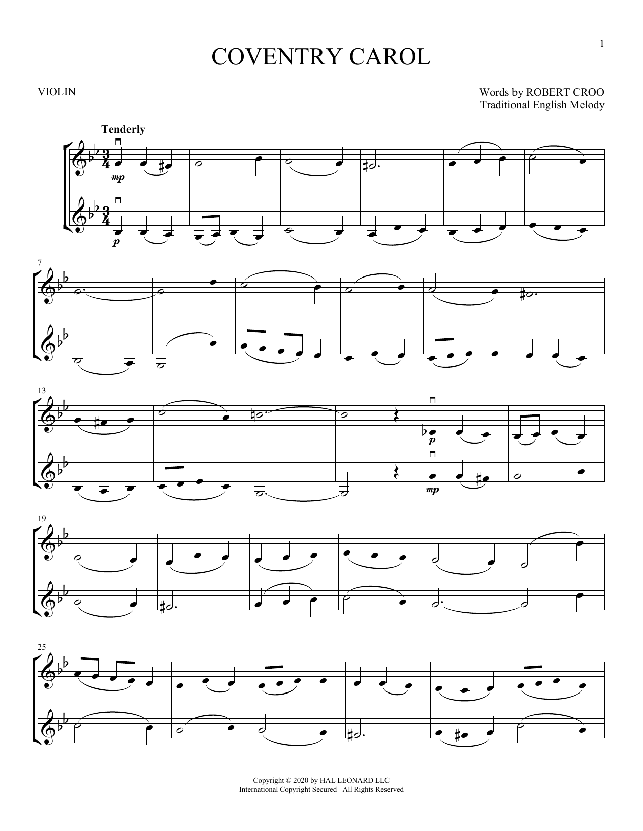 Product gallery: Page 1 of 1 Coventry Carol, Traditional English Melody
