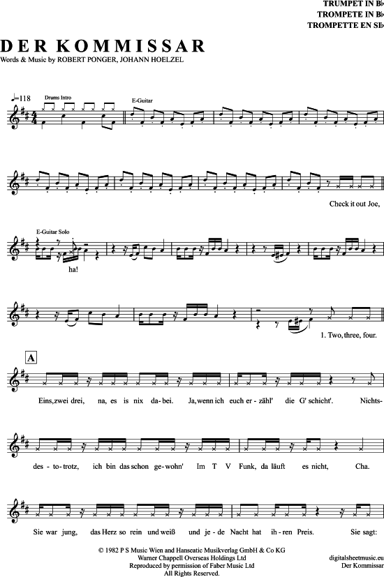 Produktgalerie: Seite 1 von 5 Der Kommissar , Falco, Trompete in B