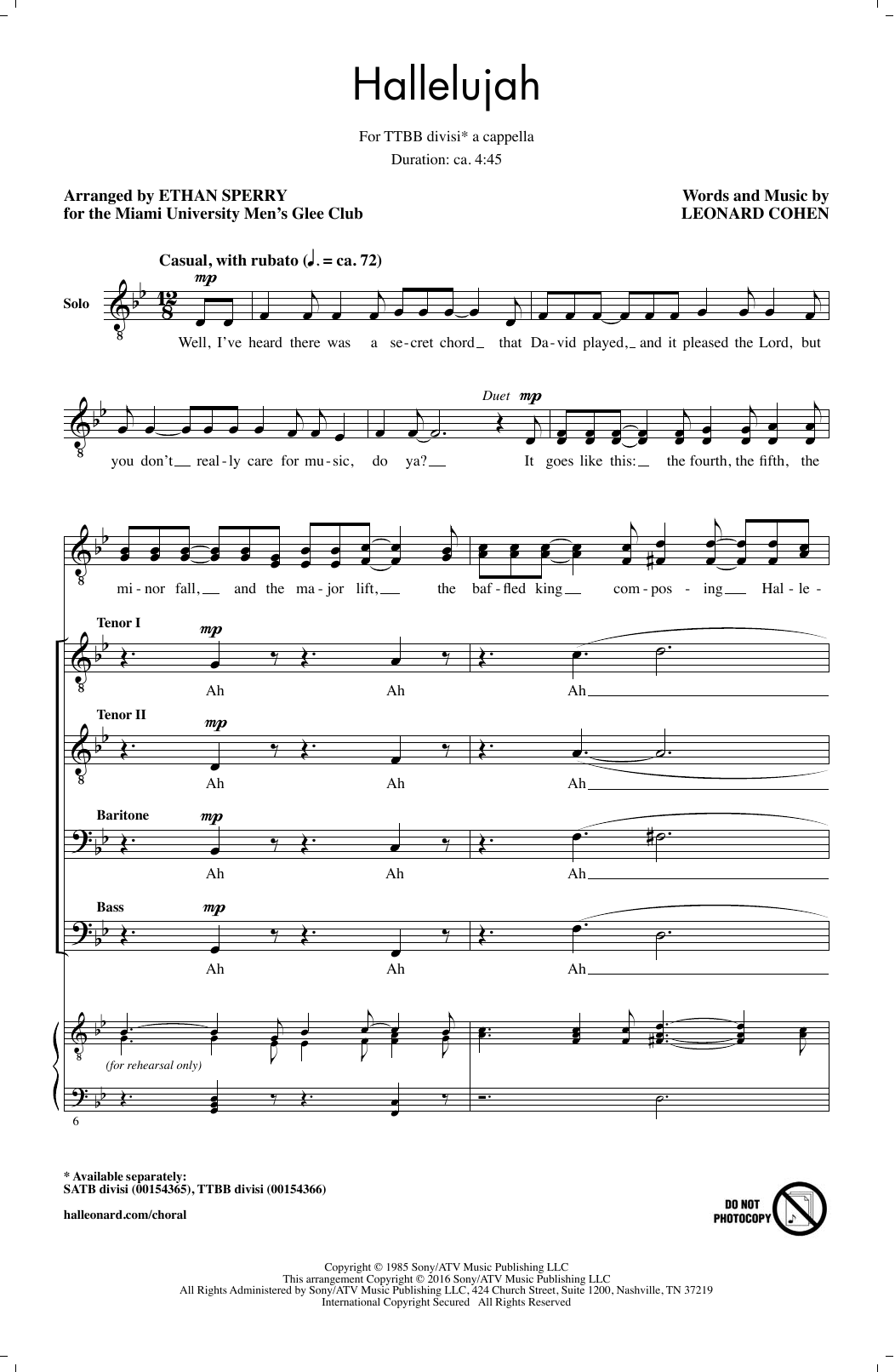 Produktgalerie: Seite 1 von 1 Hallelujah (arr. Ethan Sperry), Leonard Cohen, Chor