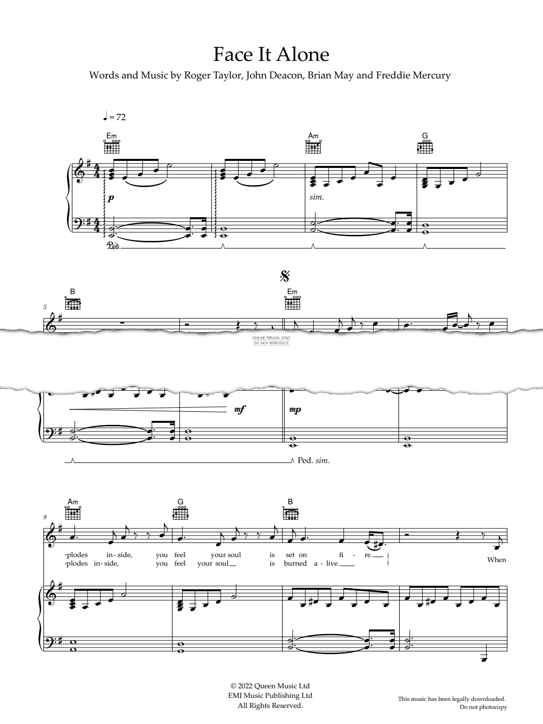 Produktgalerie: Seite 1 von 1 Face It Alone, Queen, Gesang, Gitarre, Klavier