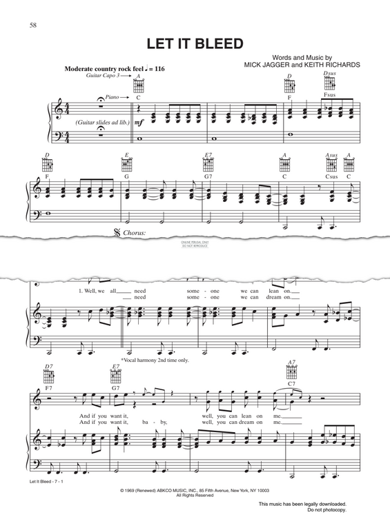Produktgalerie: Seite 1 von 1 Let It Bleed, The Rolling Stones, Gesang, Gitarre, Klavier