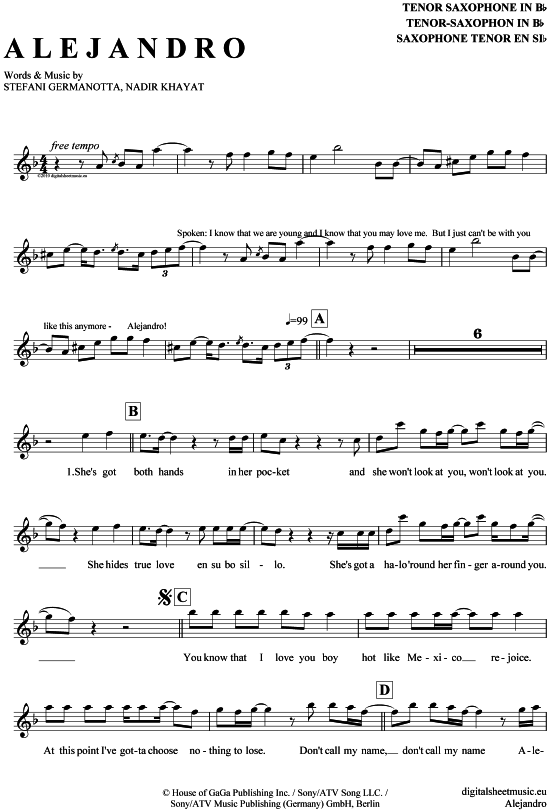 Product gallery: Page 1 of 4 Alejandro , Lady GaGa, Tenor Saxophone