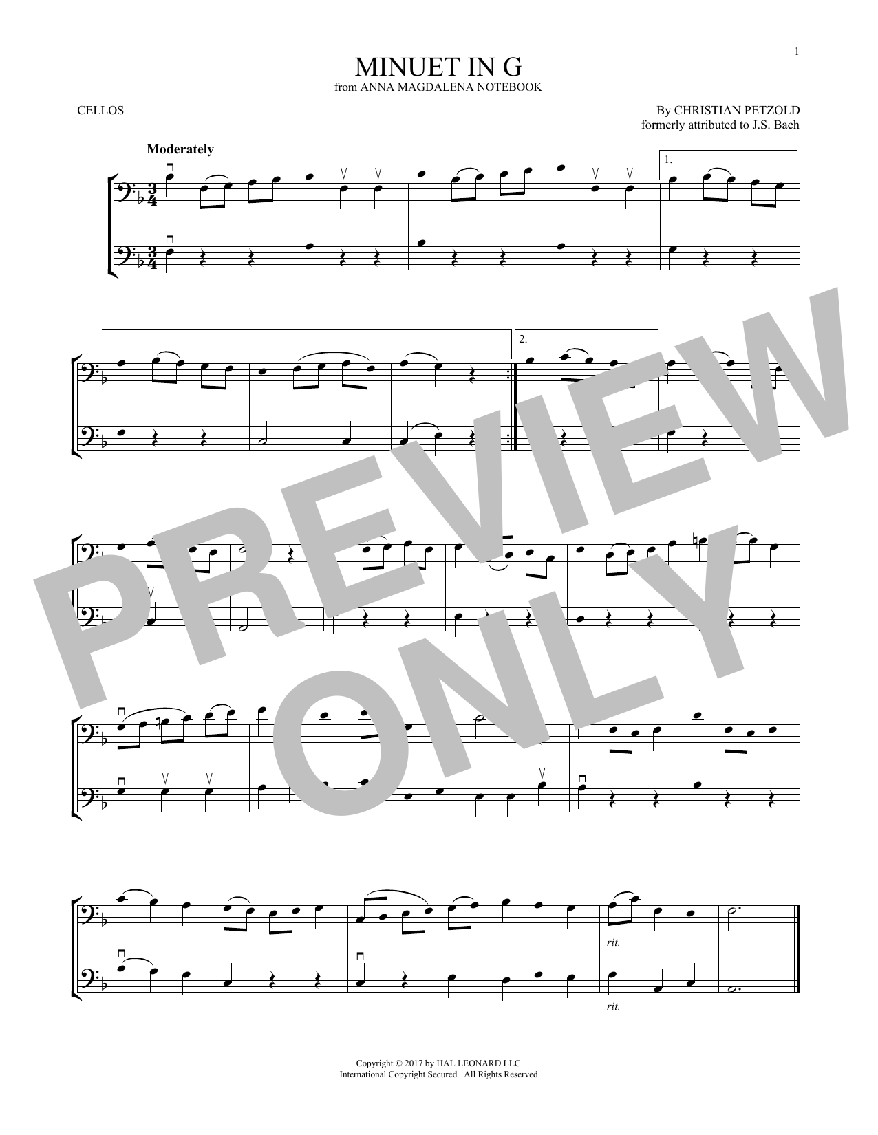 Produktgalerie: Seite 1 von 1 Minuet In G Major, BWV Anh. 114, Christian Petzold, Violoncello