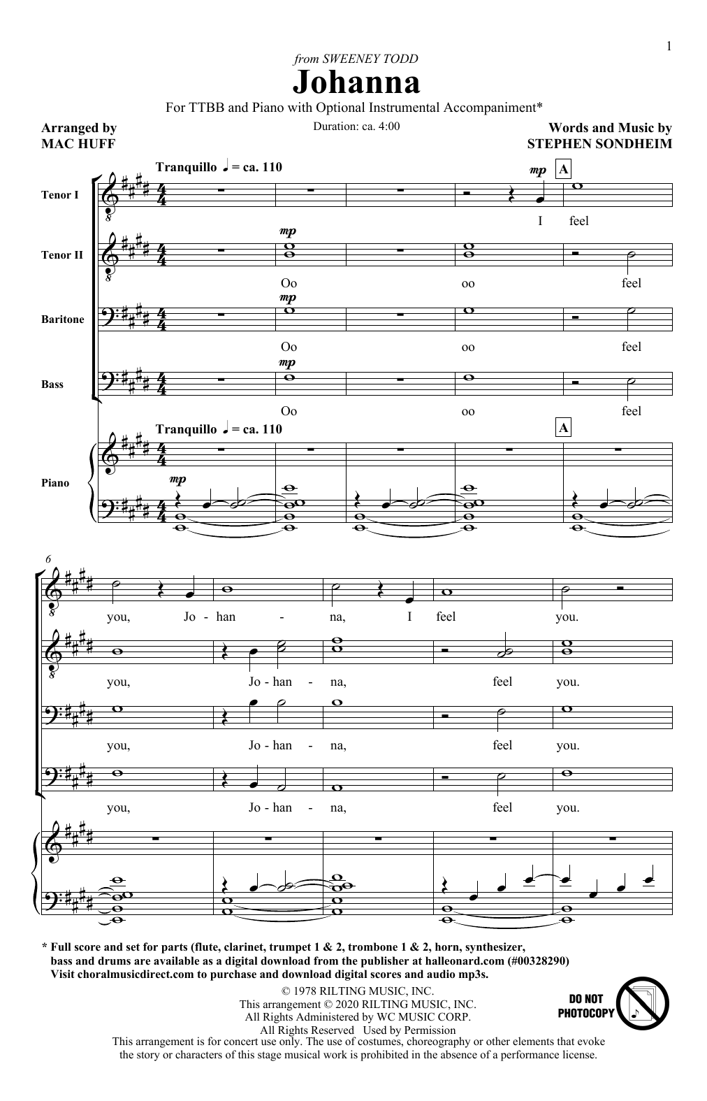 Produktbild zu: Johanna (from Sweeney Todd) (arr. Mac Huff)