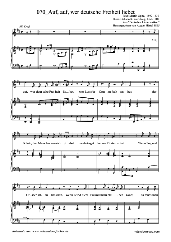 Produktbild zu: Auf, auf, wer deutsche Freiheit liebet Johann R. Zumsteeg, 1760-1802 / Martin Opitz, 1597-1639