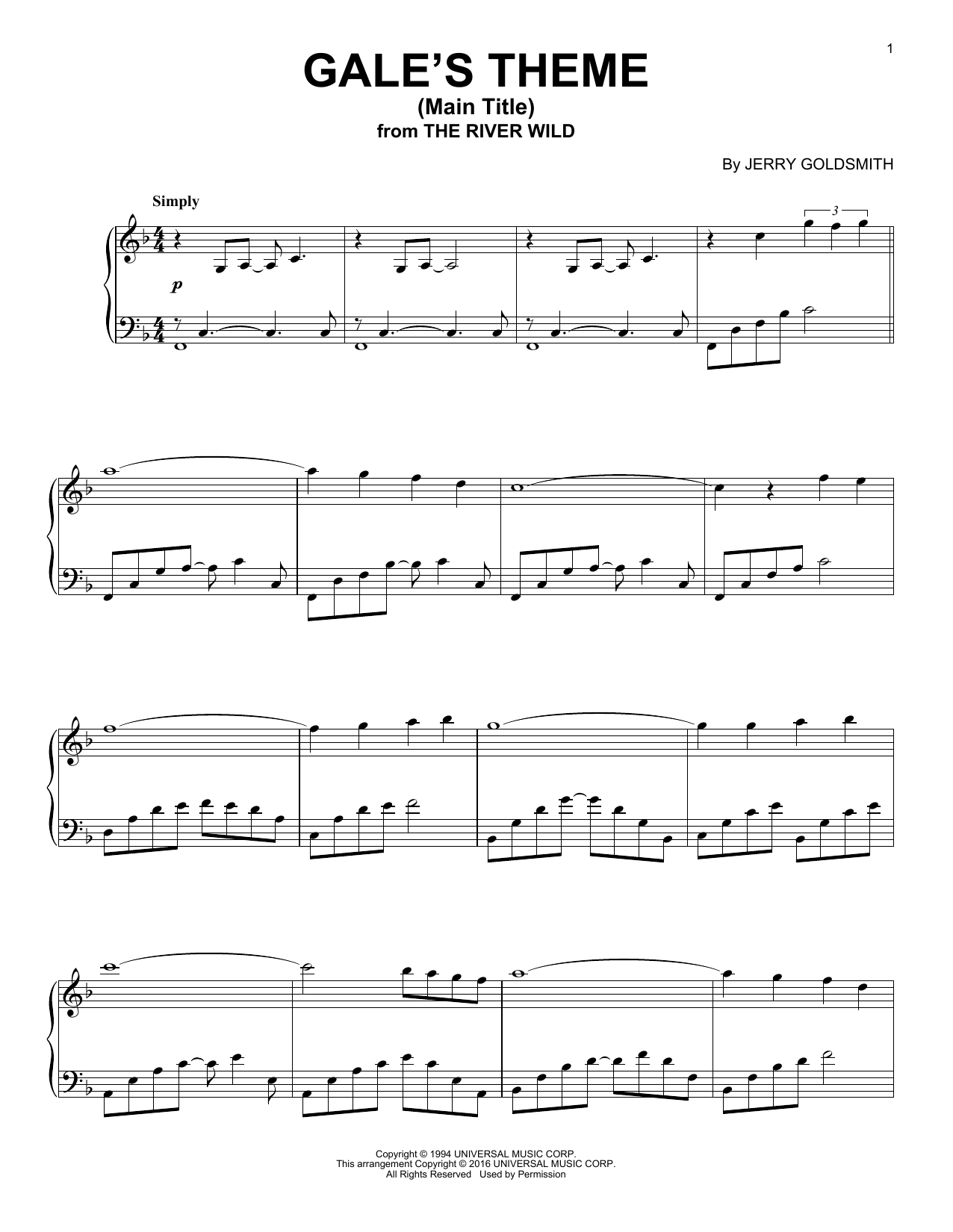 Product gallery: Page 1 of 1 Gale's Theme (Main Title), Jerry Goldsmith