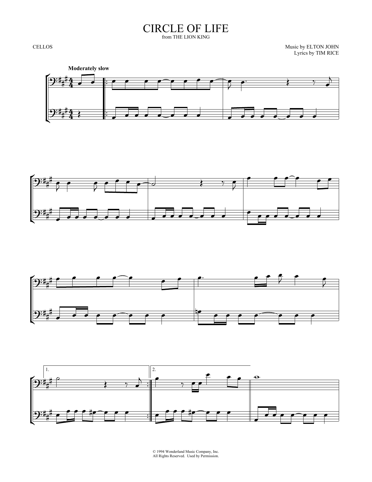 Produktgalerie: Seite 1 von 1 Circle Of Life (from The Lion King), Elton John, Violoncello