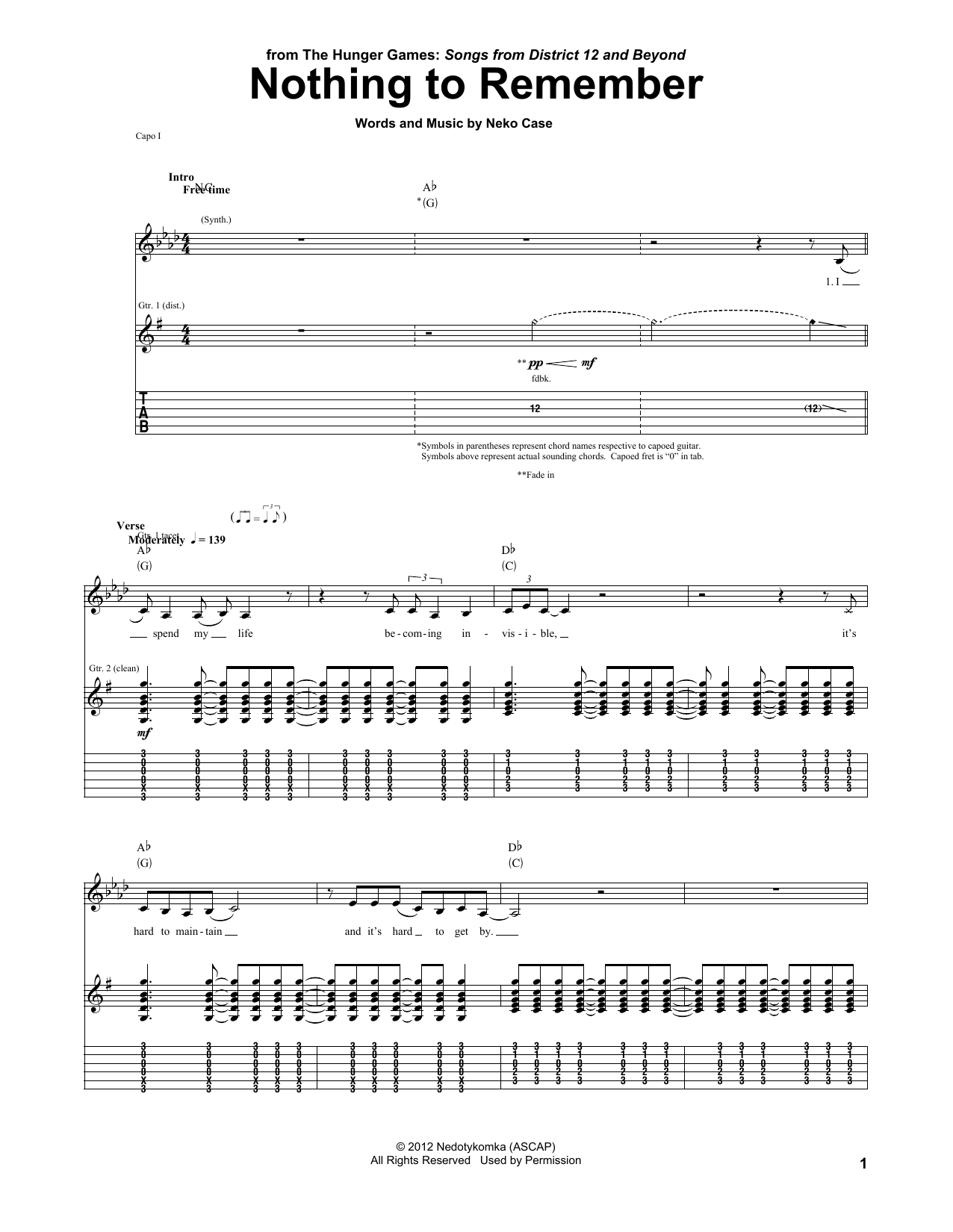 Produktgalerie: Seite 1 von 1 Nothing To Remember (from The Hunger Games), Neko Case, Gitarre