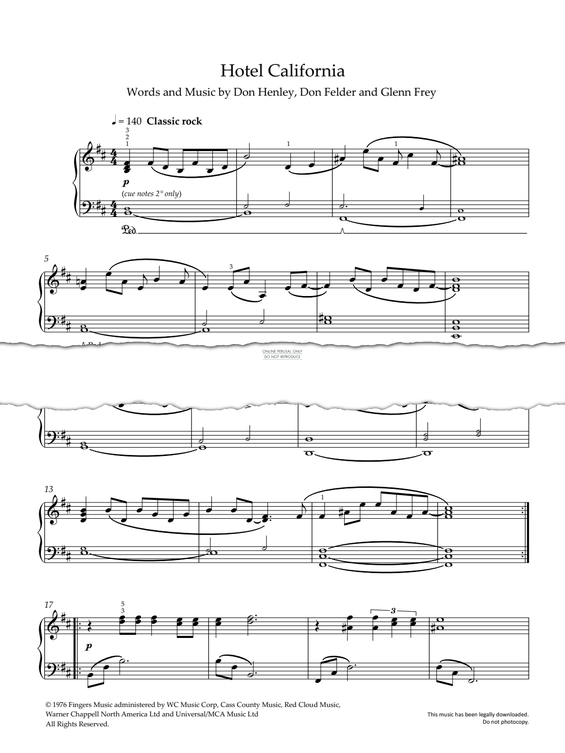 Produktgalerie: Seite 1 von 1 Hotel California, The Eagles, Klavier