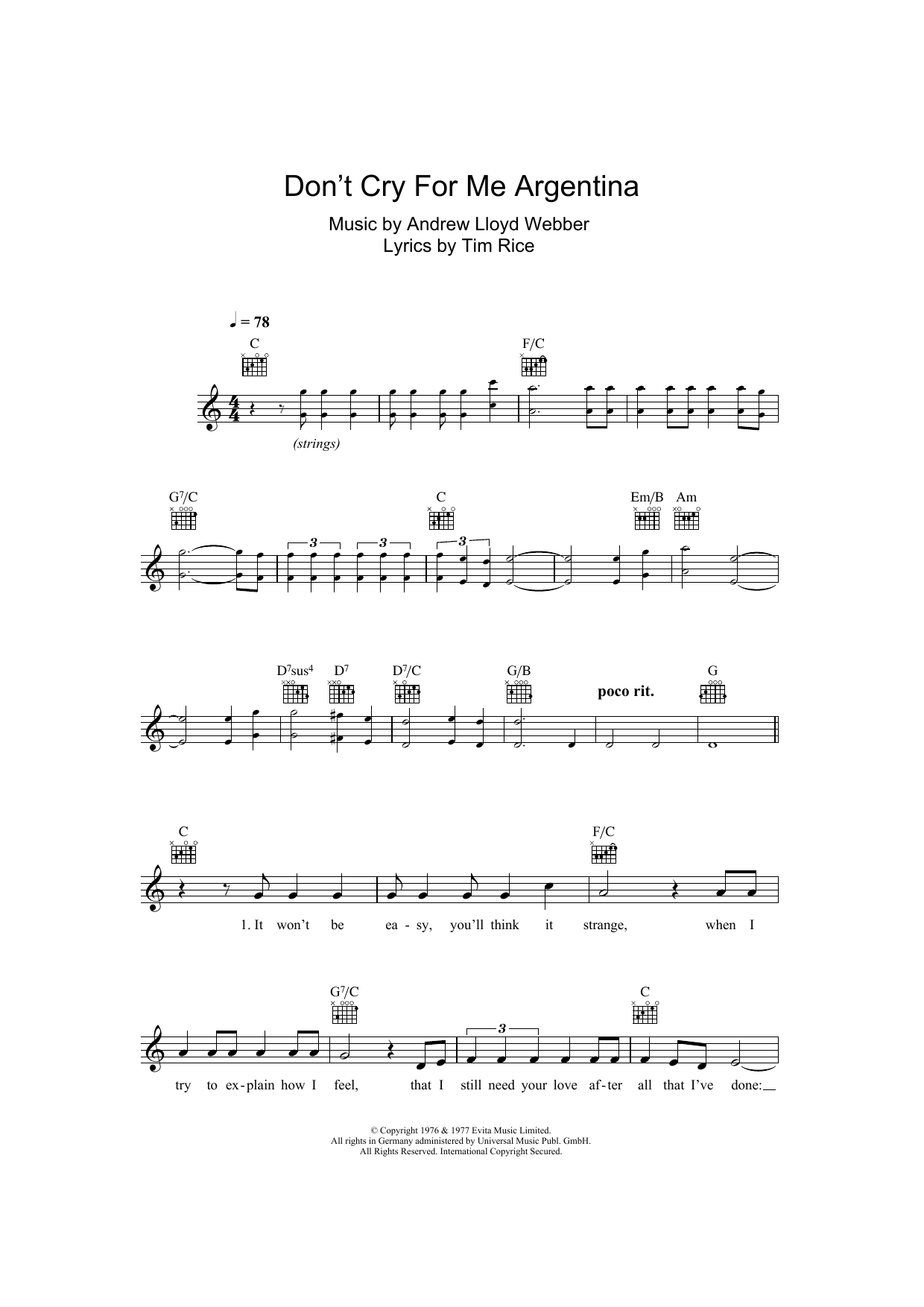 Produktgalerie: Seite 1 von 1 Don't Cry For Me Argentina (from Evita), Madonna, Melodieinstrument