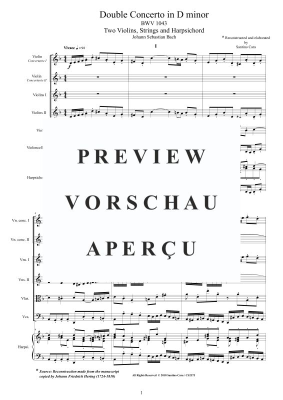 Product gallery: Page 2 of 11 Double Concerto in D minor BWV 1043, , Mixed Ensemble 2 Violins, Strings and Continuo (Harpsichord)