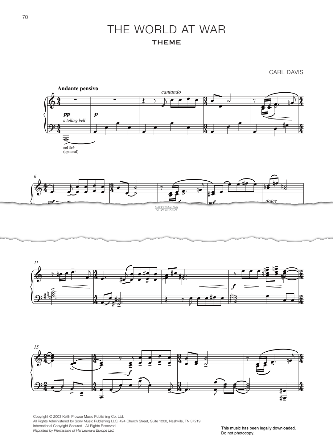 gallery: The World At War, Carl Davis, Klavier