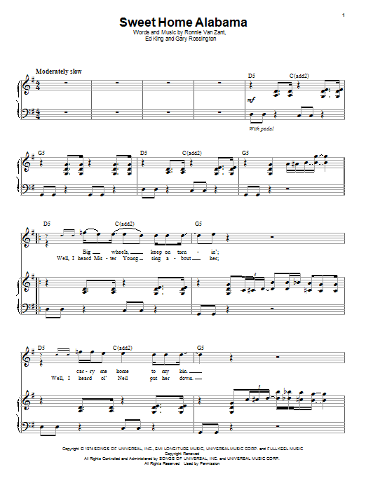 Produktgalerie: Seite 1 von 1 Sweet Home Alabama, Lynyrd Skynyrd, Gesang, Klavier