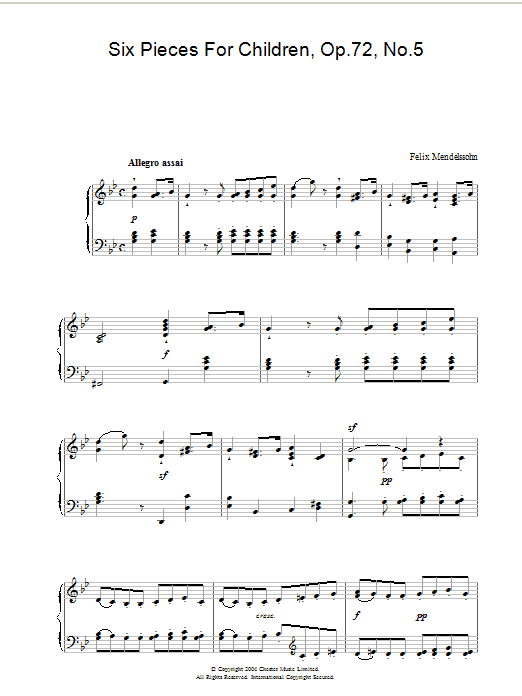 Product gallery: Page 1 of 1 Six Pieces For Children, Op.72, No.5, Felix Mendelssohn