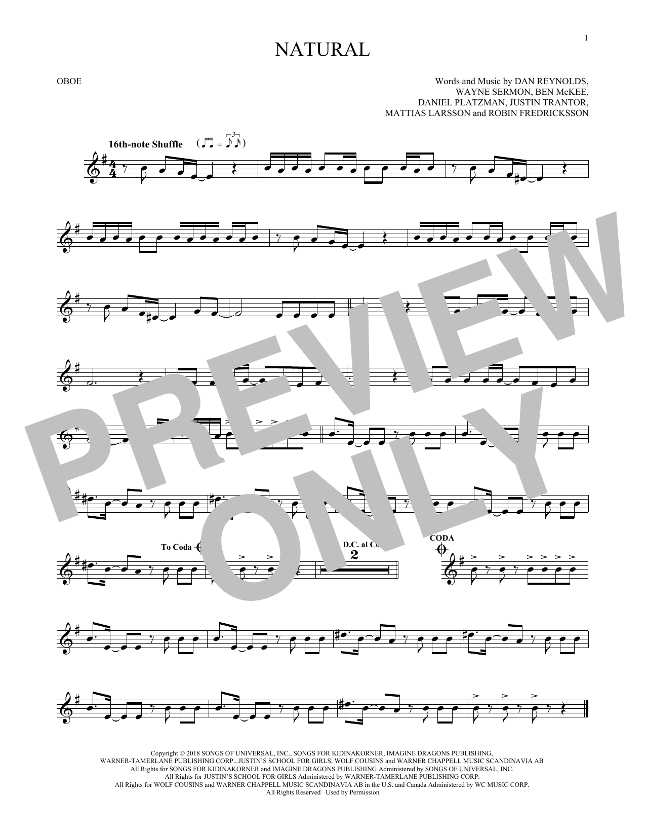 Produktgalerie: Seite 1 von 1 Natural, Imagine Dragons, Oboe