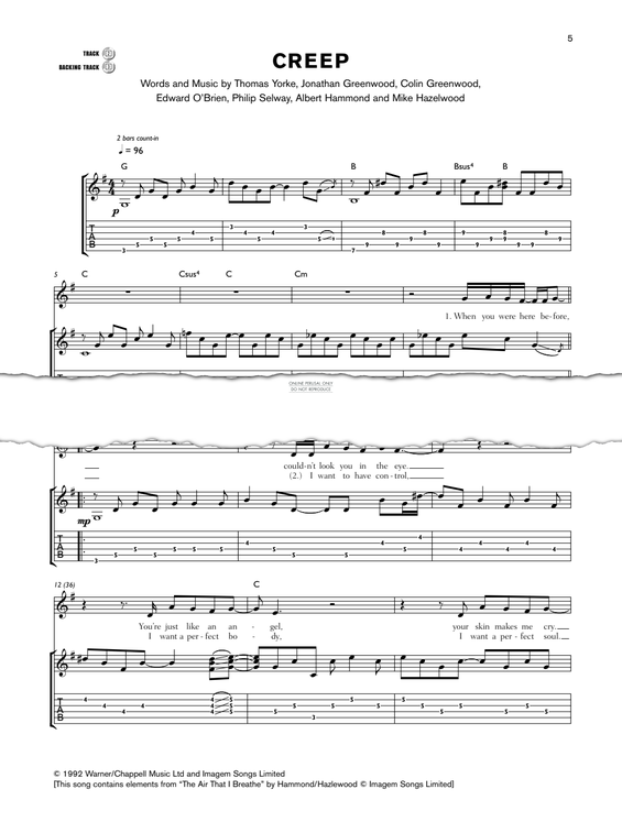 Produktgalerie: Seite 1 von 1 Creep, Radiohead, Gitarre