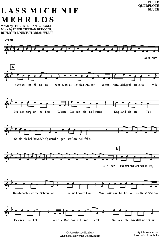 Product gallery: Page 1 of 4 Lass mich nie mehr los , Sportfreunde Stiller, (transverse flute)