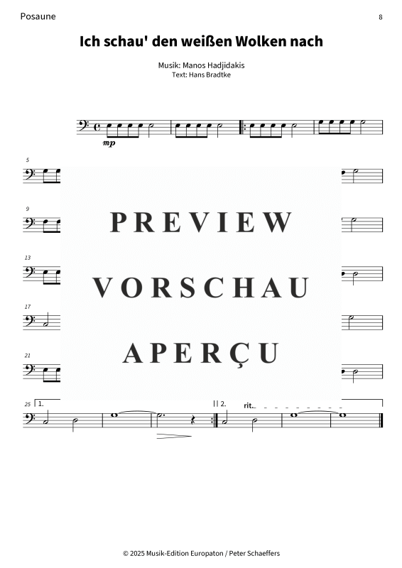 Produktgalerie: Seite 10 von 11 Ich schau´ den weißen Wolken nach, Nana Mouskouri, (Blechbläserquartett)