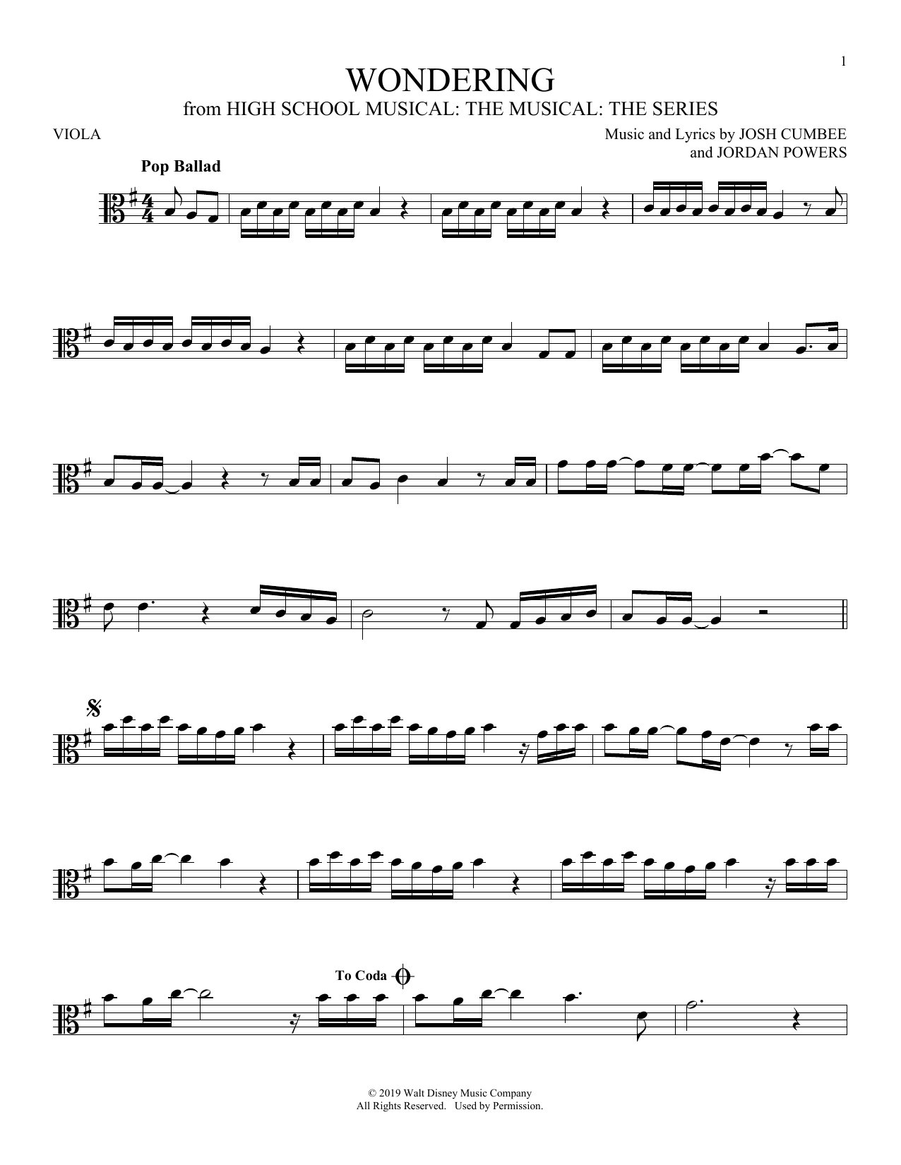 Product gallery: Page 1 of 1 Wondering (from High School Musical: The Musical: The Series), Olivia Rodrigo & Julia Lester