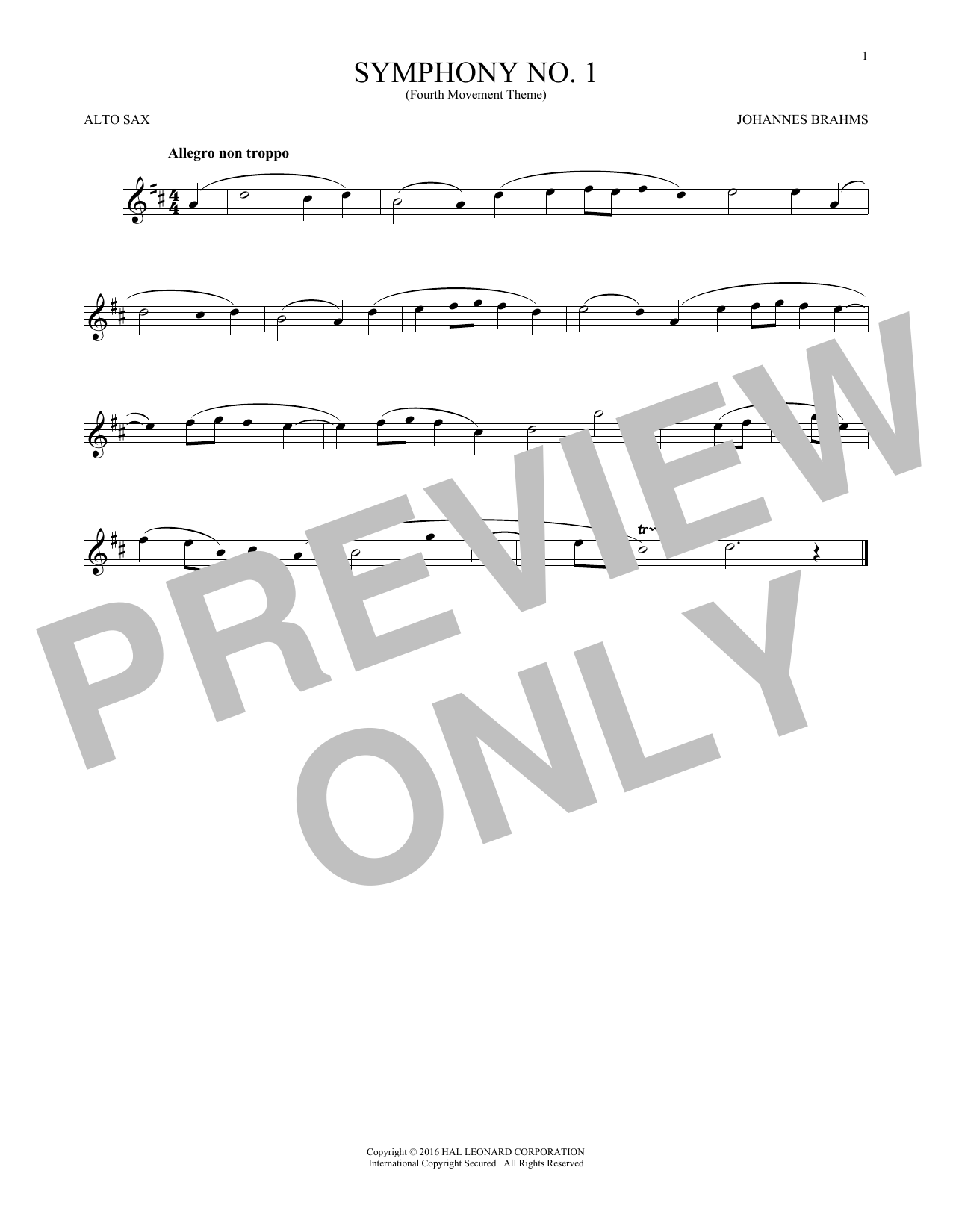 Product gallery: Page 1 of 1 Symphony No. 1 In C Minor, Fourth Movement Excerpt, Johannes Brahms