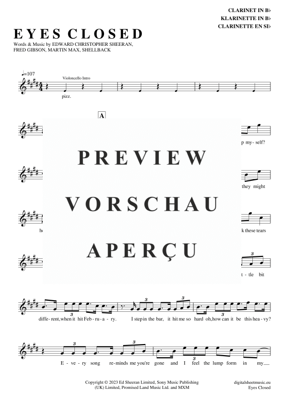 Product gallery: Page 2 of 5 Eyes Closed , Sheeran, Ed, Clarinet in B-flat