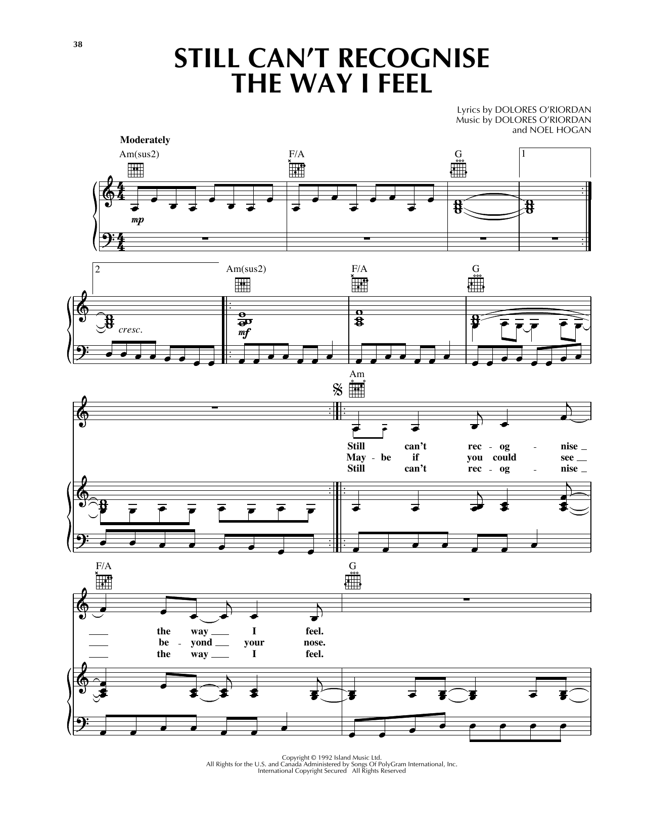 Produktgalerie: Seite 1 von 1 Still Can't Recognise The Way I Feel, The Cranberries, Gesang, Gitarre, Klavier