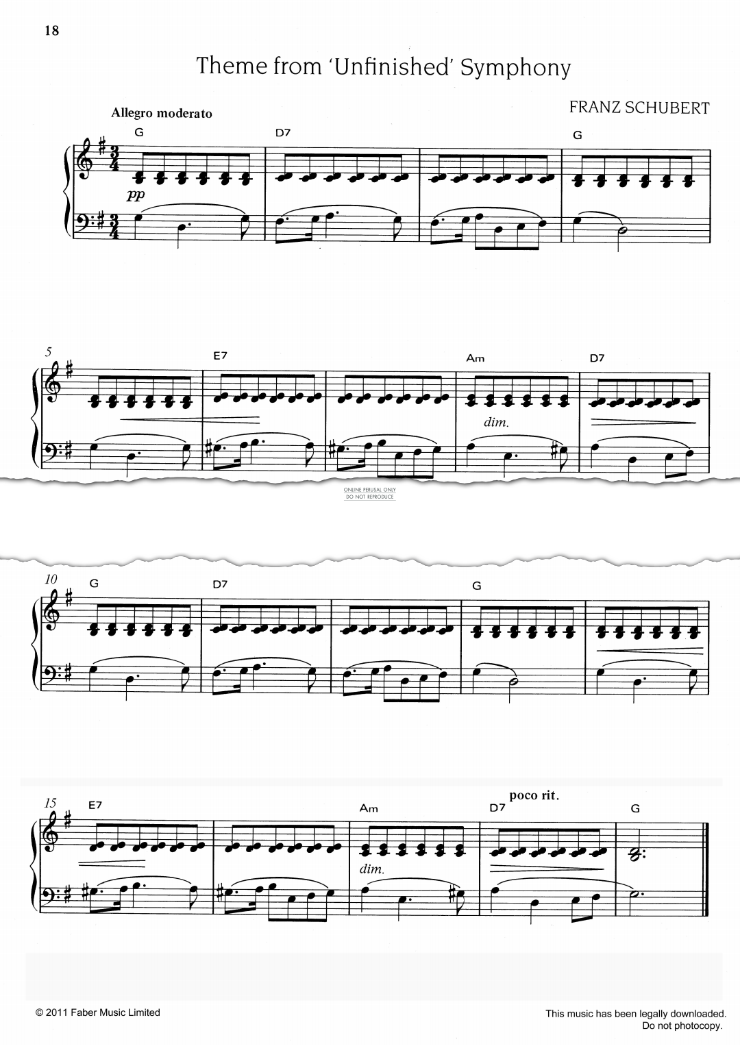 gallery: Theme from 'Unfinished Symphony', Franz Schubert, Klavier