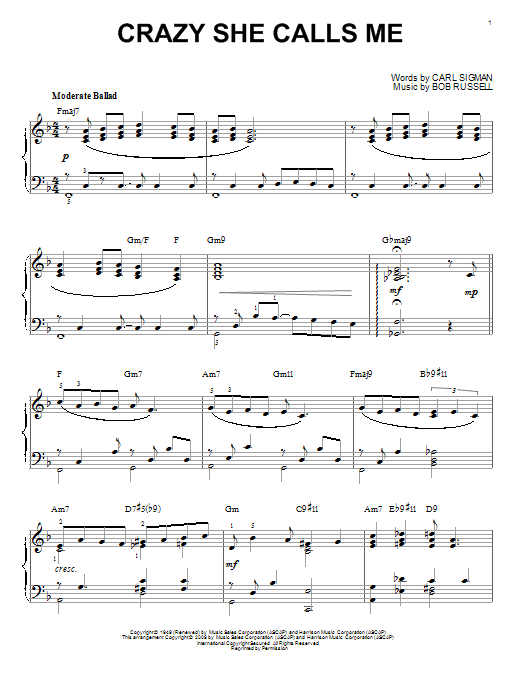 Product gallery: Page 1 of 1 Crazy She Calls Me [Jazz version] (arr. Brent Edstrom), Bob Russell