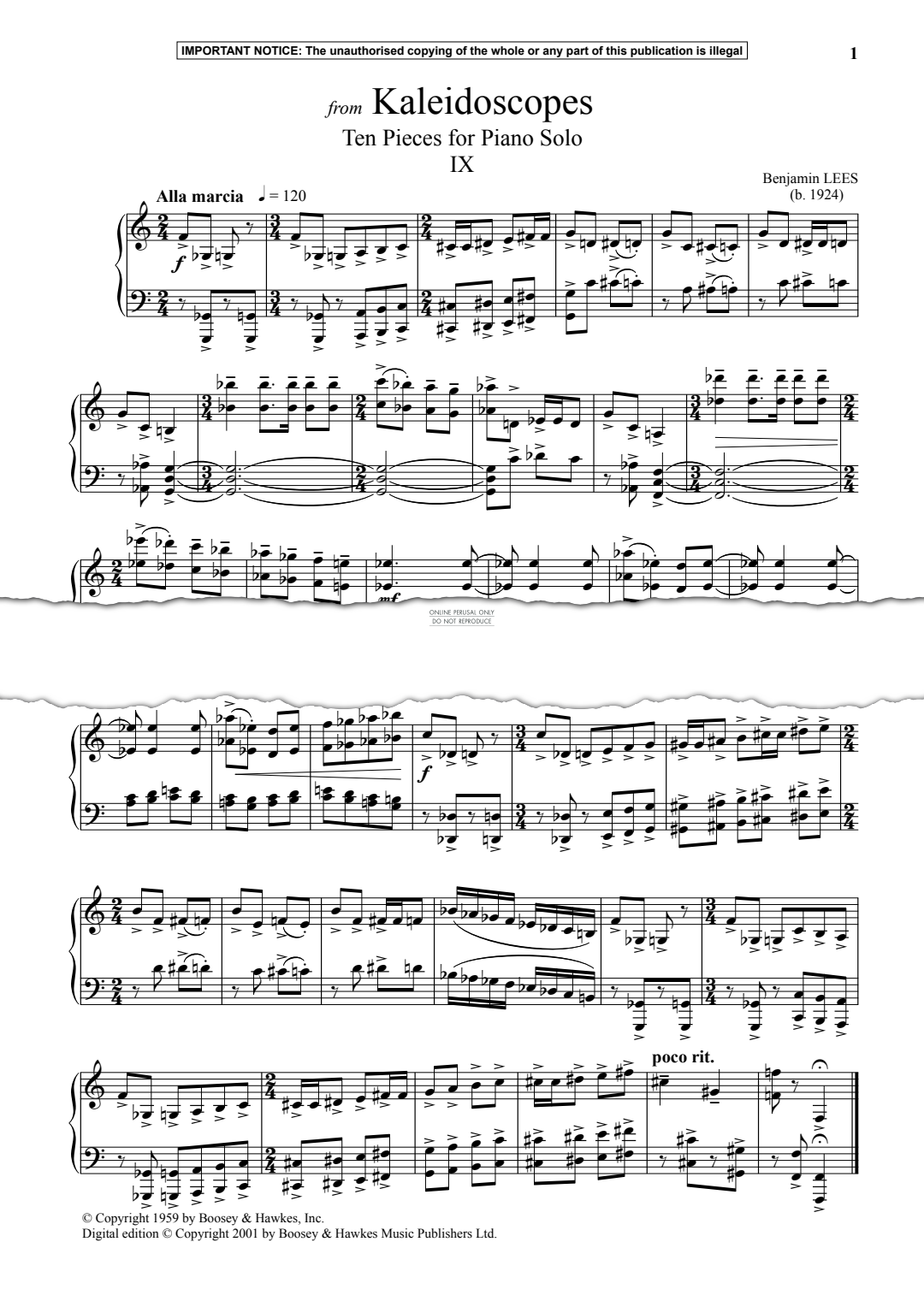 Produktgalerie: Seite 1 von 1 IX from Kaleidoscopes, Ten Pieces for Piano Solo, Benjamin Lees, Klavier