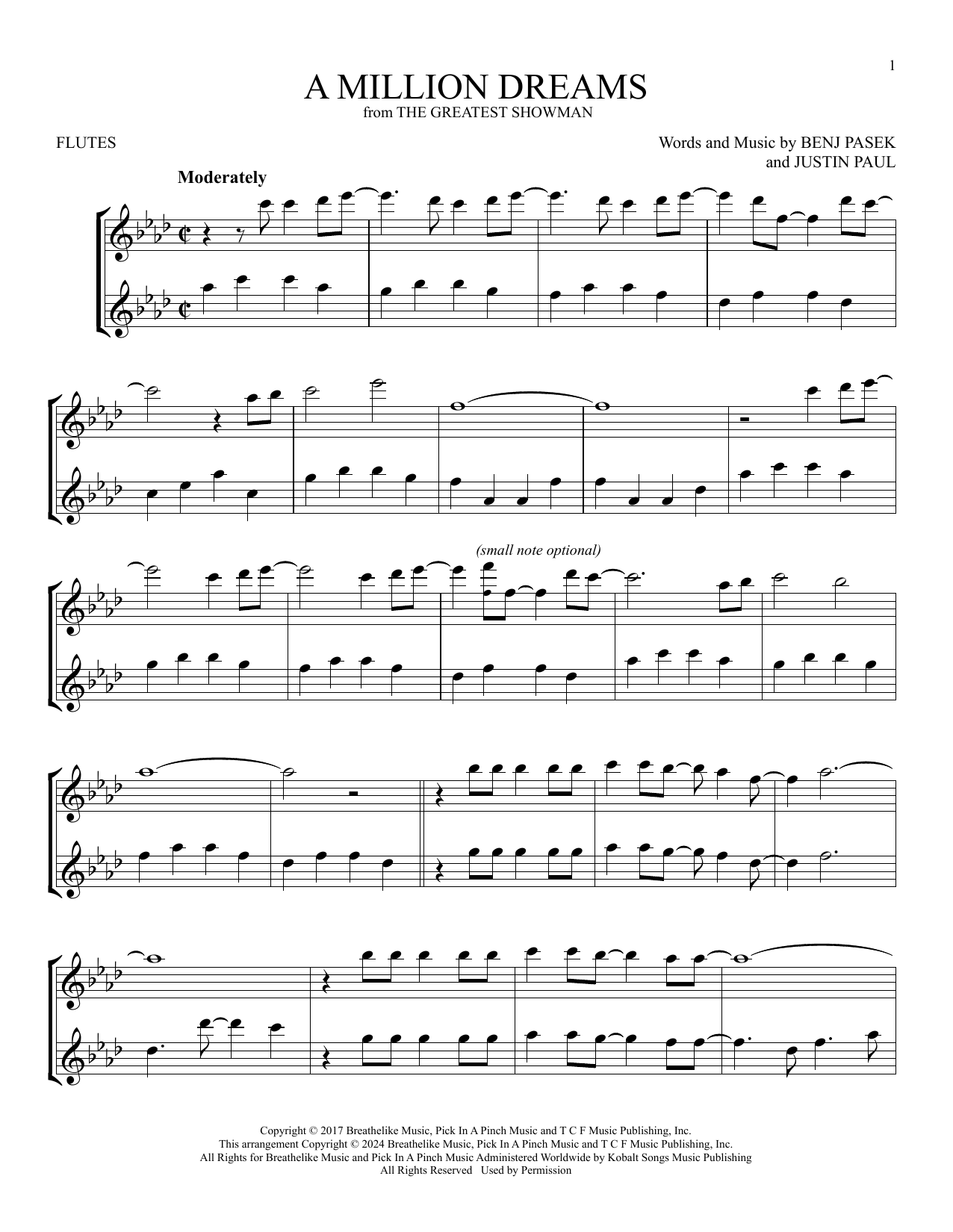 Product gallery: Page 1 of 1 A Million Dreams (from The Greatest Showman), Pink