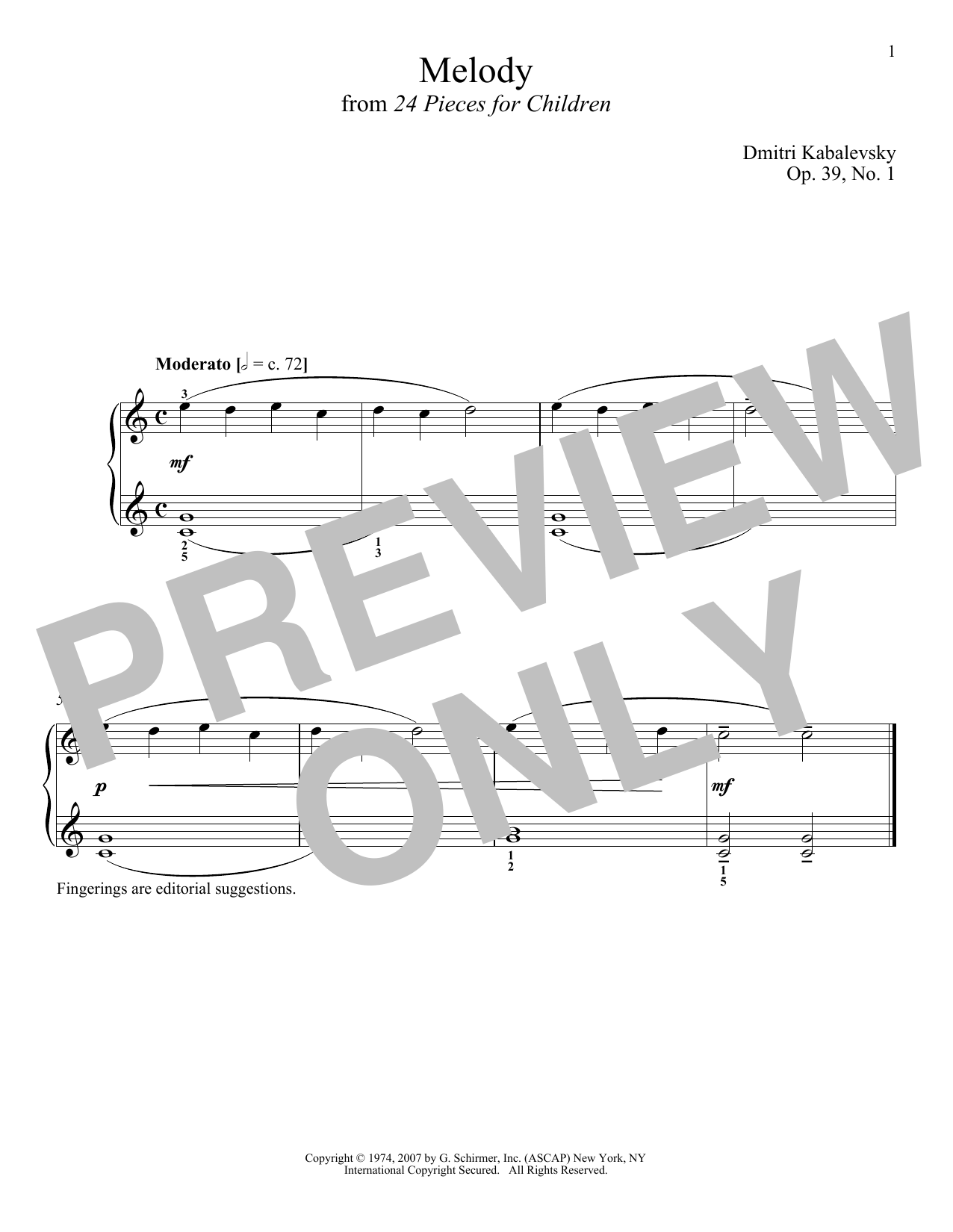 Product gallery: Page 1 of 1 Melody, Op. 39, No. 1, Dmitri Kabalevsky