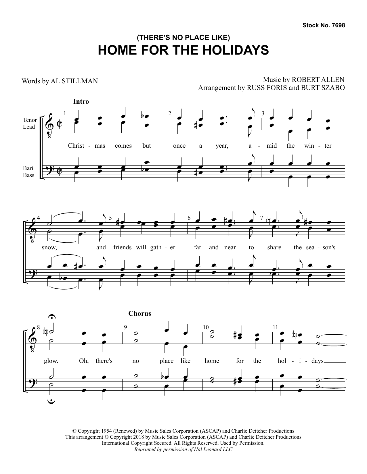 Product picture to: (There's No Place Like) Home for the Holidays (arr. Russ Foris & Burt Szabo)