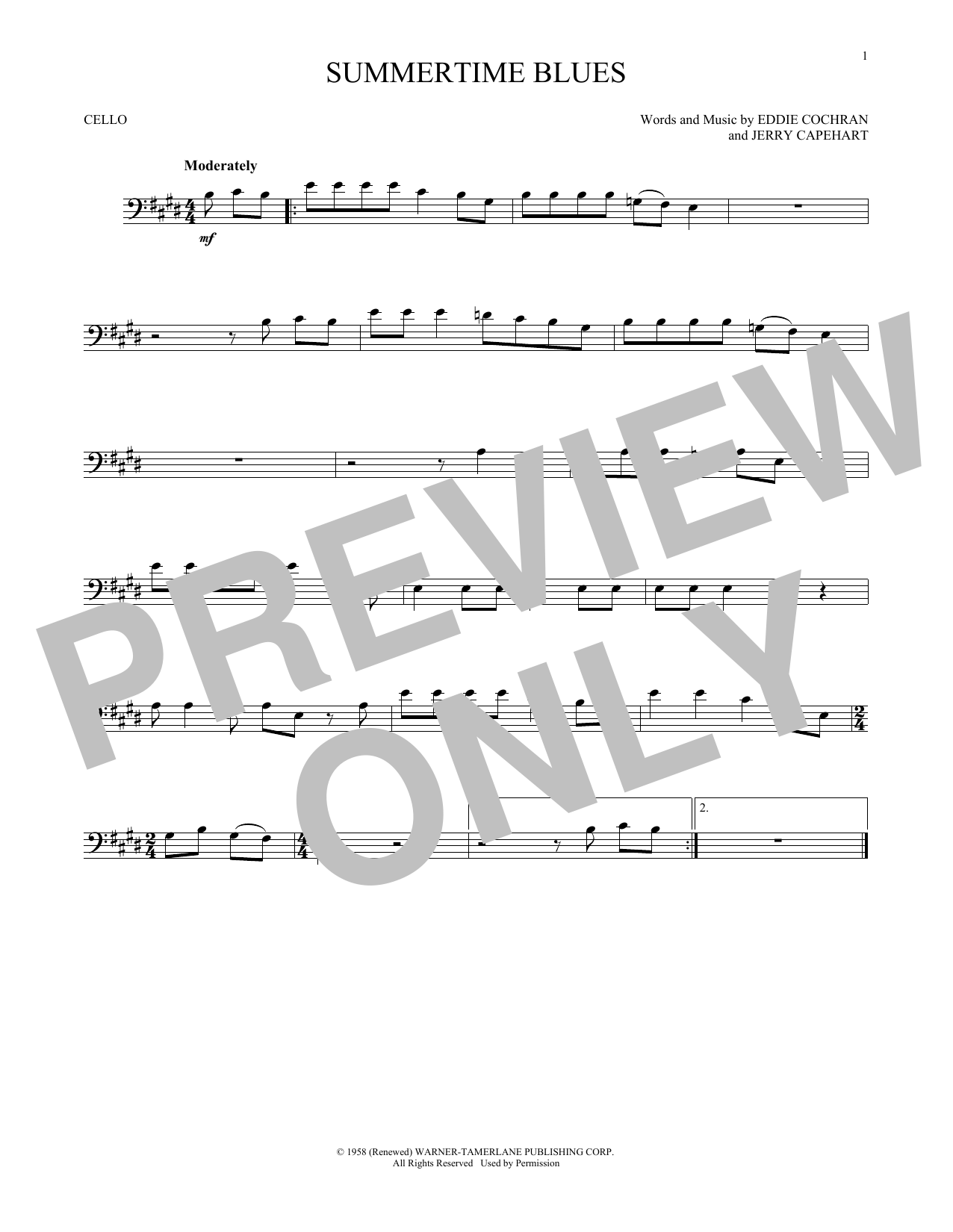 Produktgalerie: Seite 1 von 1 Summertime Blues, Eddie Cochran, Violoncello