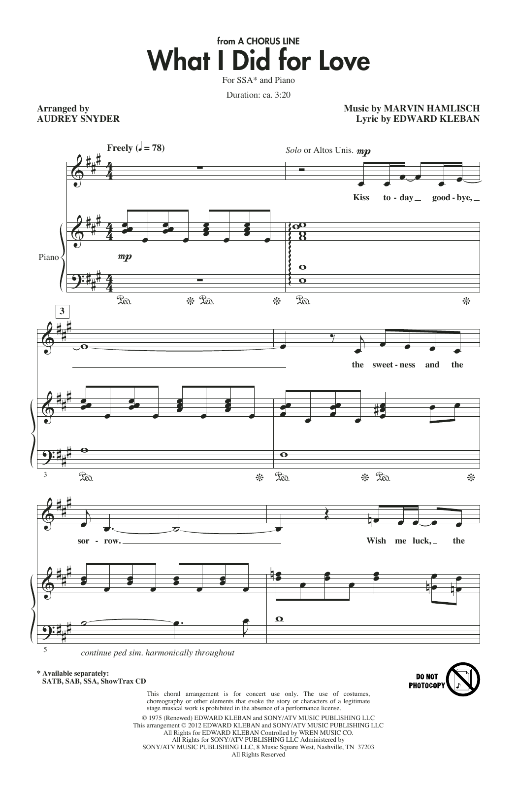 Produktgalerie: Seite 1 von 1 What I Did For Love (from A Chorus Line) (arr. Audrey Snyder), Marvin Hamlisch, Chor