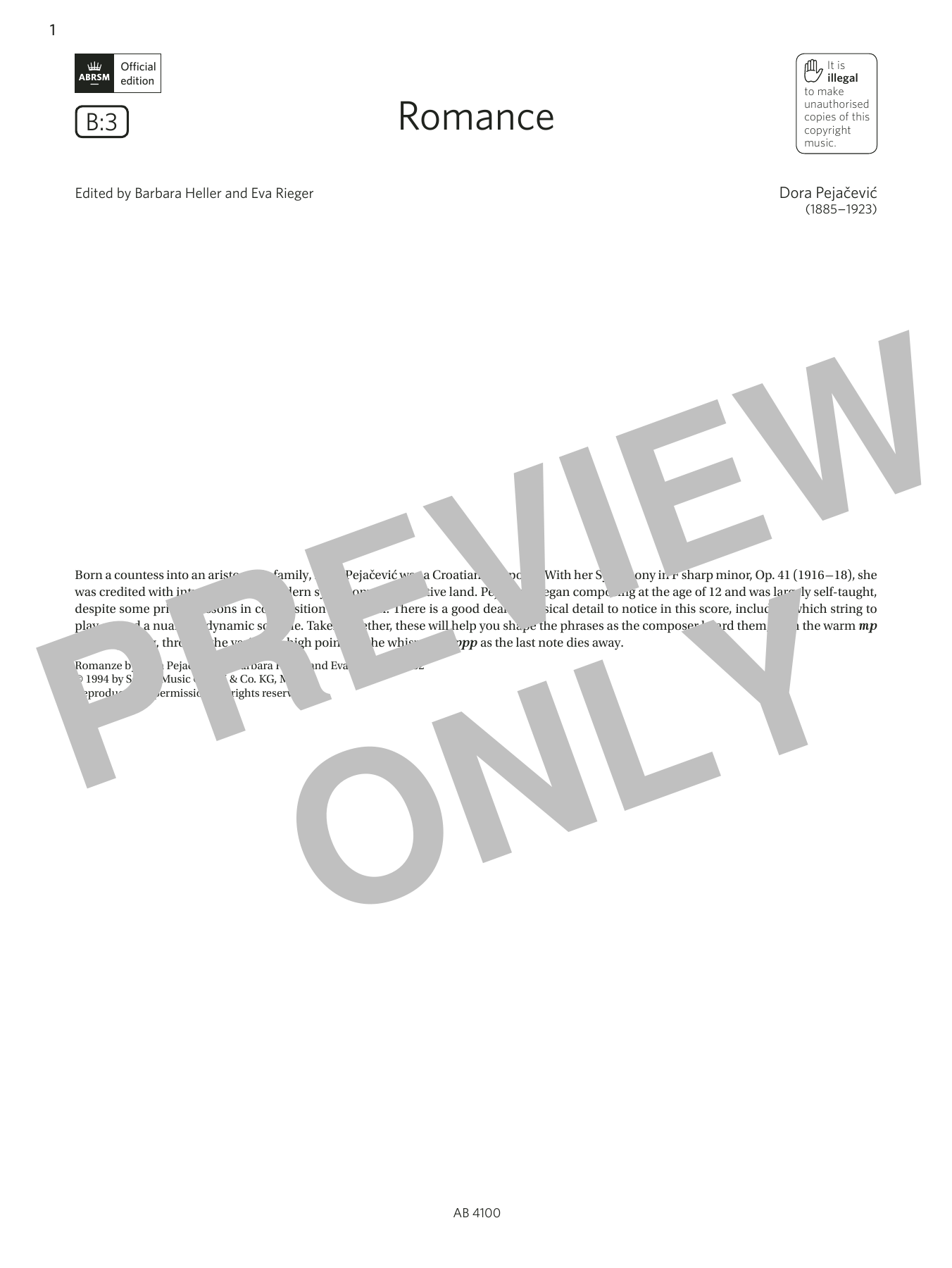 Produktbild zu:  Romance (Grade 6, B3, from the ABRSM Violin Syllabus from 2024) - Dora Pejačević