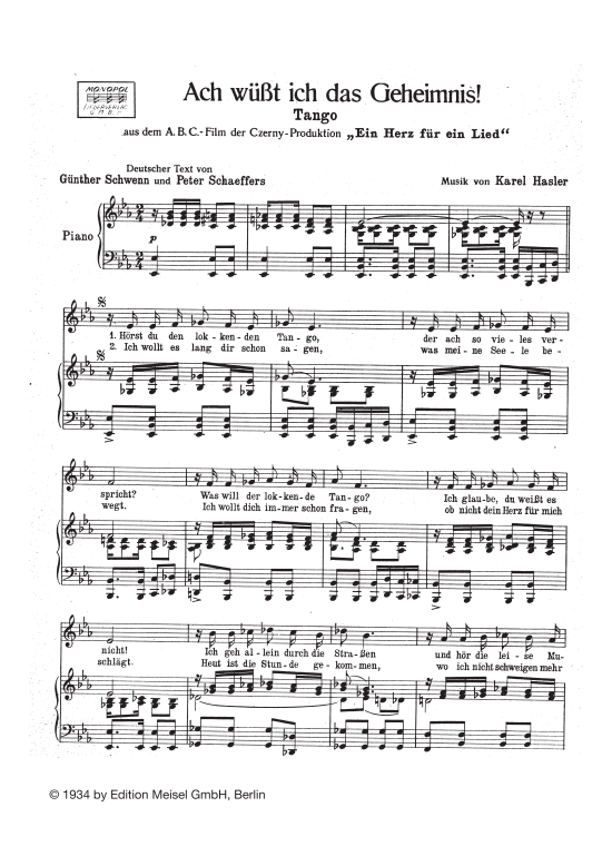 Produktbild zu: Ach wüsst ich das GeheimnisTango aus: Ein Herz für ein Lied