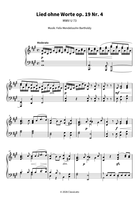 Produktgalerie: Seite 1 von 6 Lied ohne Worte op. 19 Nr. 4, , Klavier Solo