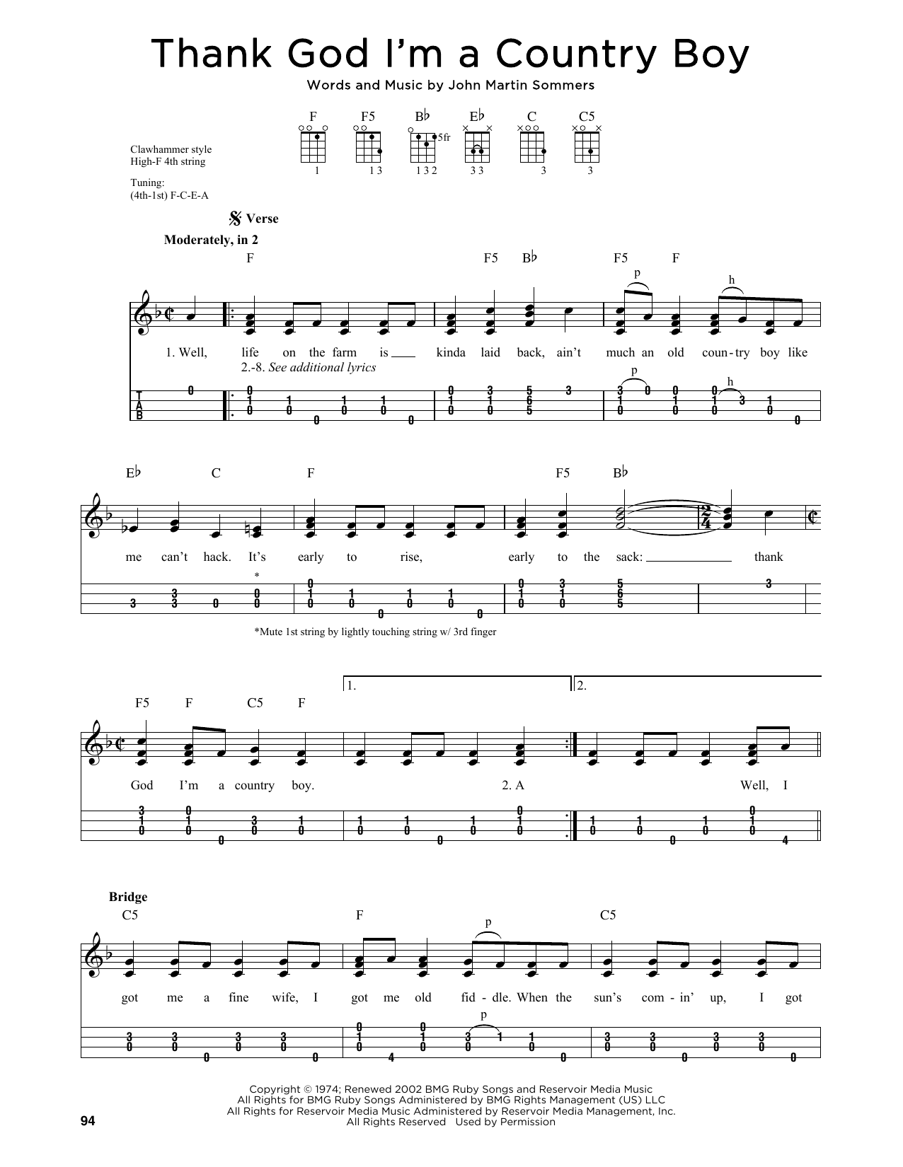 Product gallery: Page 1 of 1 Thank God I'm A Country Boy (arr. Jim Schustedt), John Denver