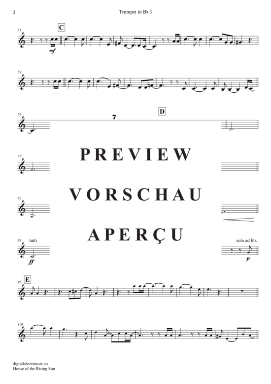 Produktgalerie: Seite 18 von 21 The House Of The Rising Sun , Animals, The, (Trompeten Trio + Klavier)